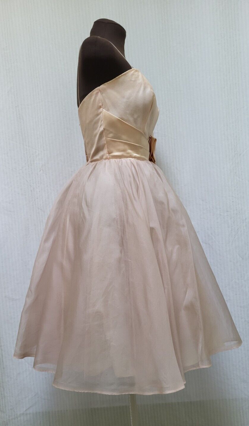 Vintage 1950s Peach Satin Dusty Rose Organza Tulle Party DRESS Size S G2U