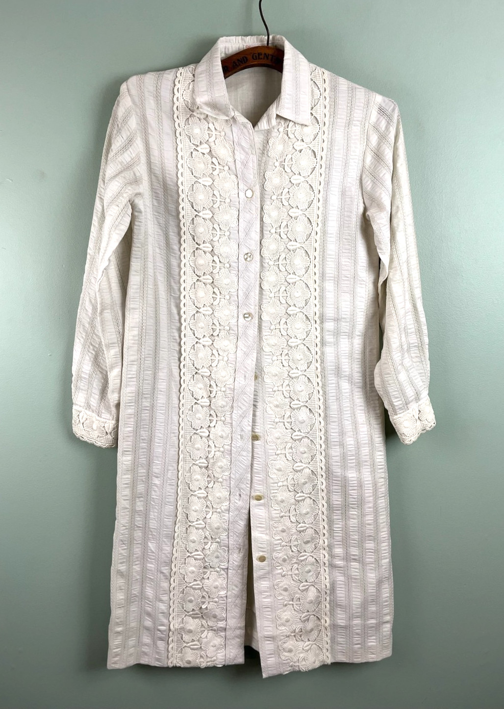 VTG 70s Lilly Pulitzer The Lilly Striped Shirt Dress Womens Small Eyelet Lace