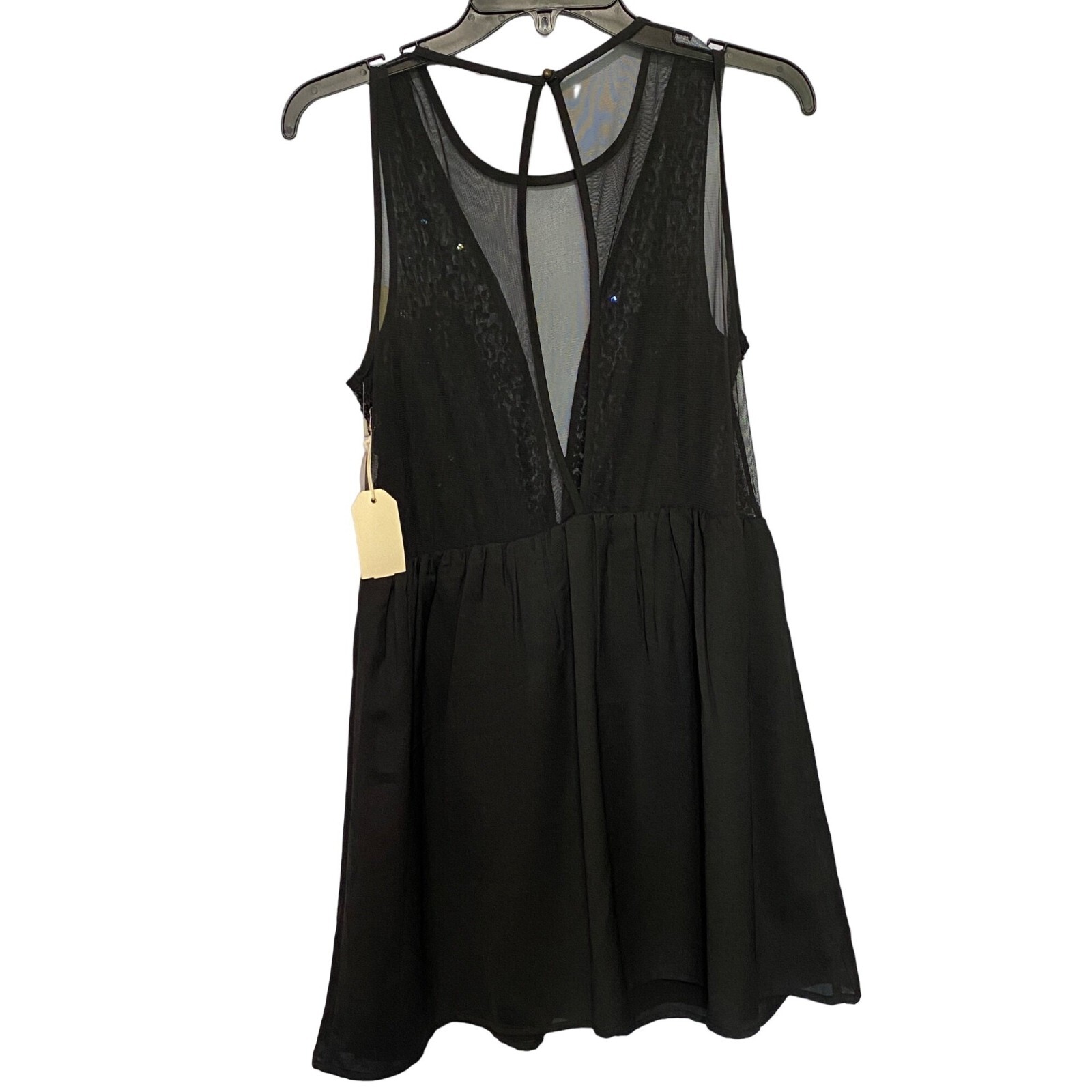 NWT Forever 21 Black Sequins Sheer Open Back Mini Cocktail Dress Size Medium