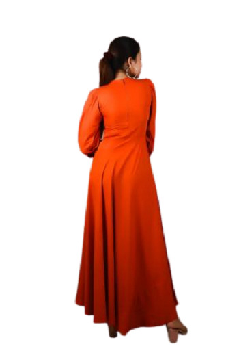 Women Solid Rust Western Cuff Dress Party Wear Fashionable Dress Attractive Look
