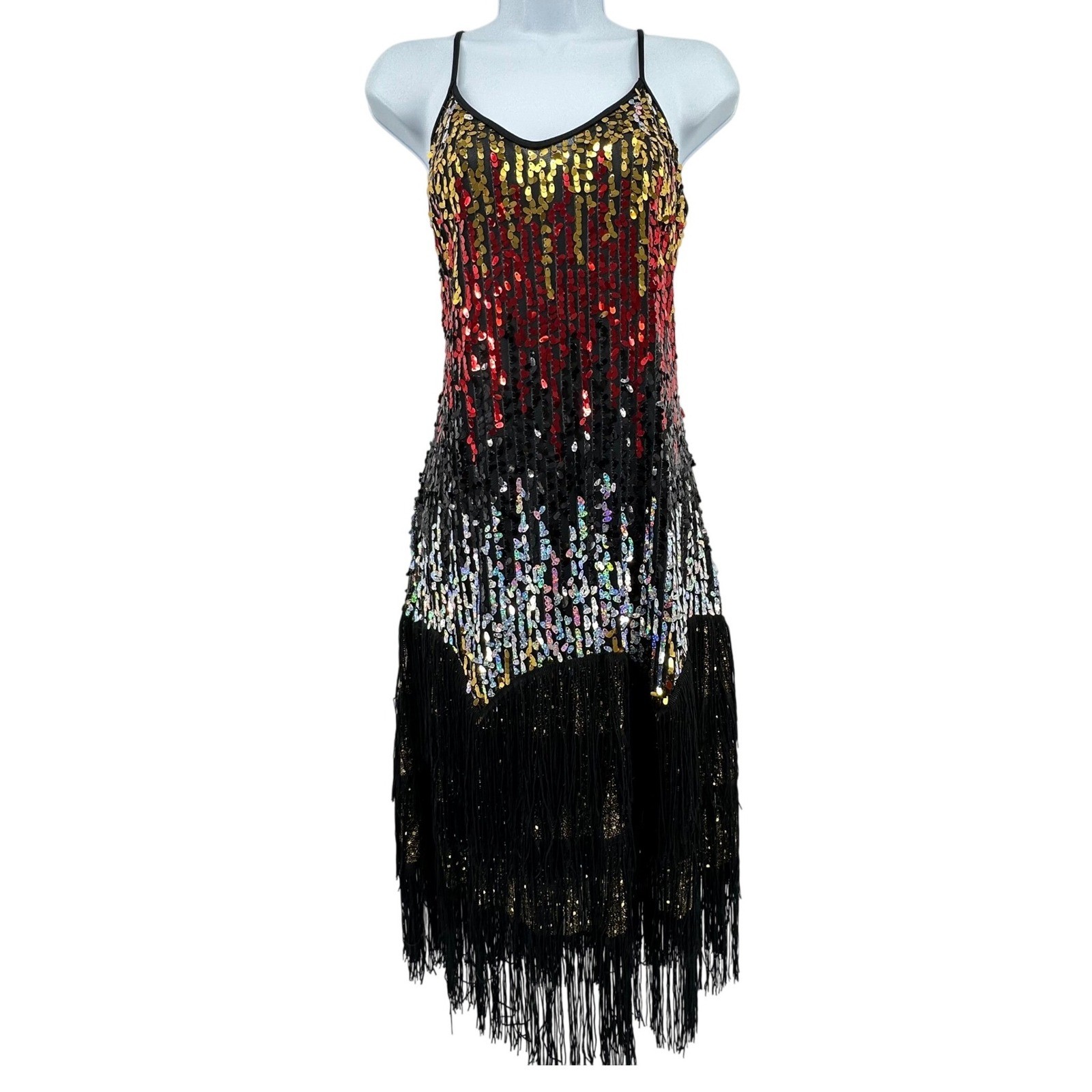 Sequin Fringe Dress Women 1XL Multicolor Festival Rave Cocktail Whimsigoth