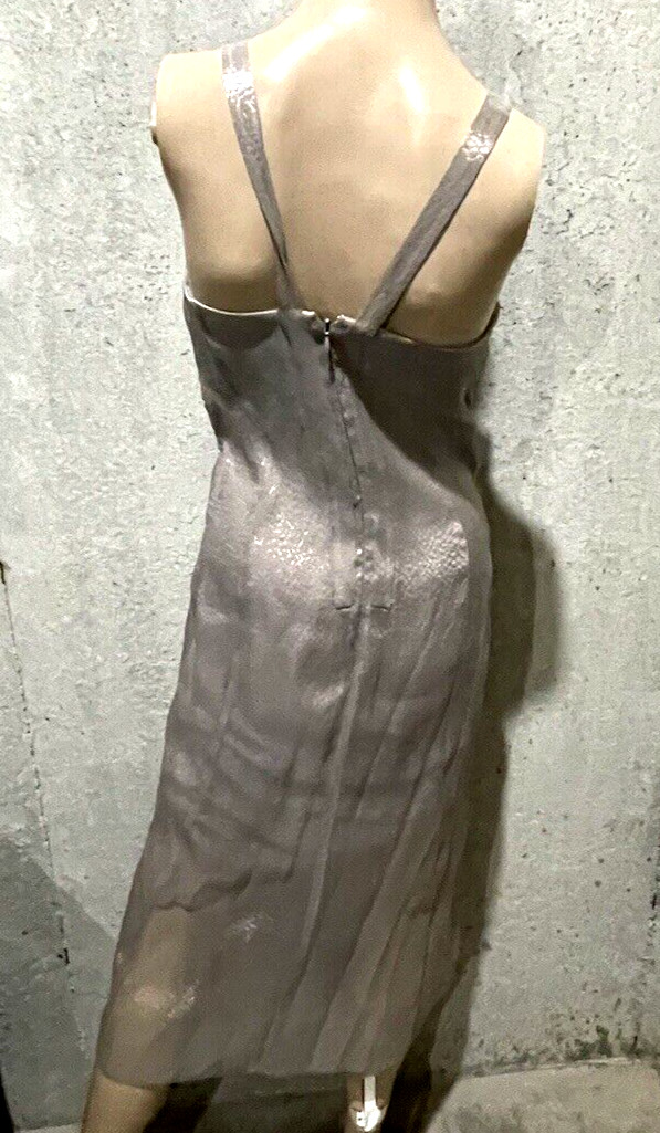 Giorgio Armani 2012 Runway Silver Gray Metallic Fan Cocktail Dress US 0 2 IT 38
