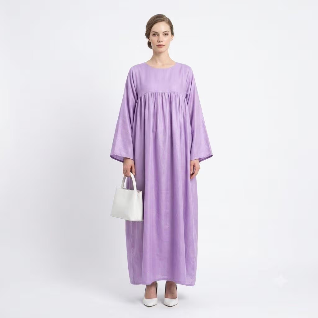 100% Glazed Cotton Women’s Maxi Dress Loose Fit Long Sleeve Abaya