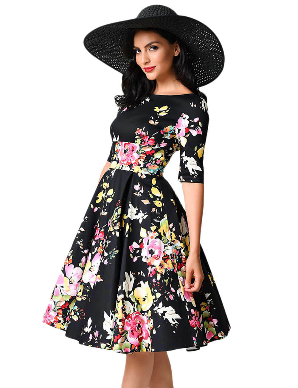 Suzanjas Multicoloured Floral Summer Dress in Yellow to Red Beautiful Fitted Size M