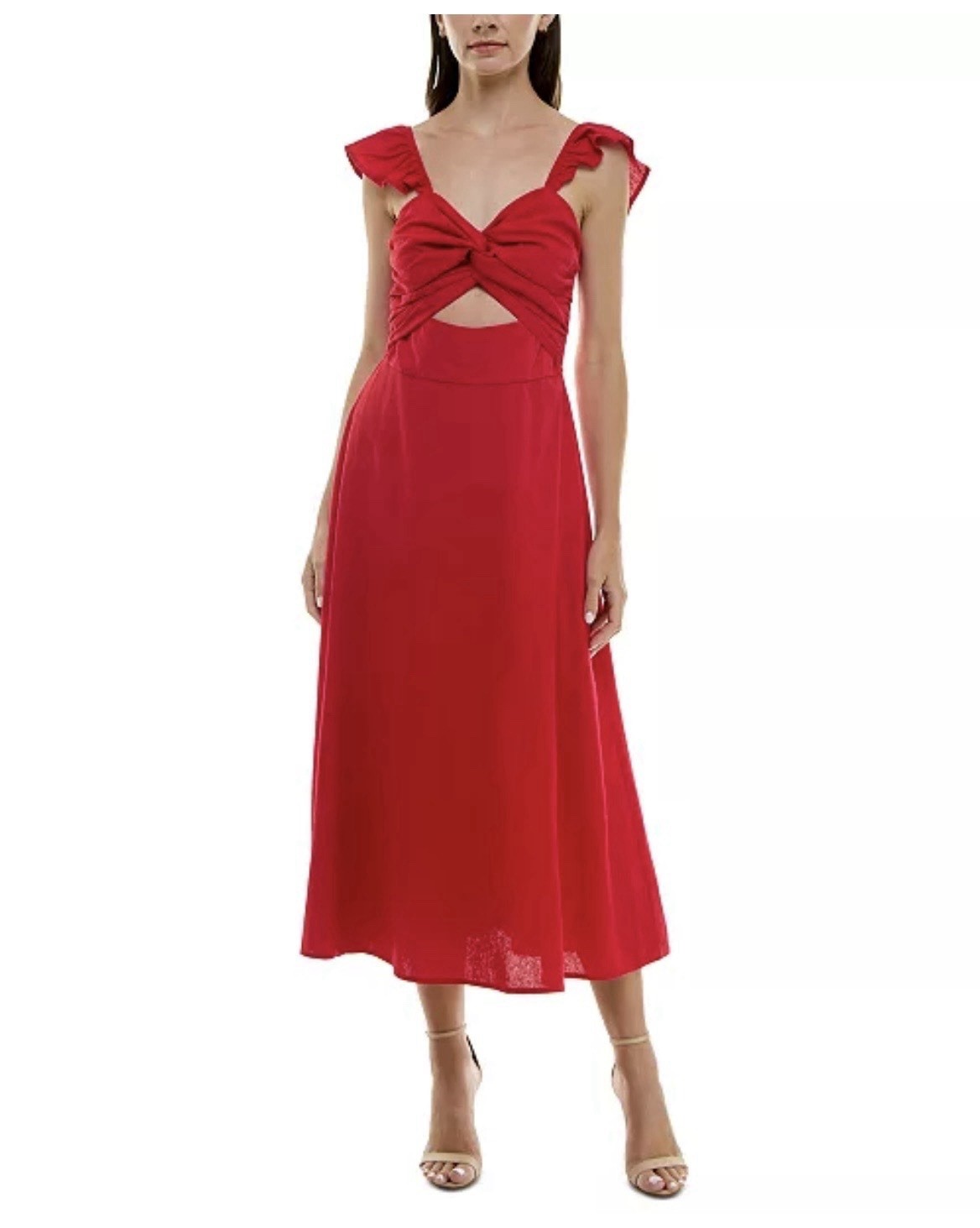 Trixxi Red Keyhole Twist Front Open Back Midi Dress Size Medium Zip Sleeveless