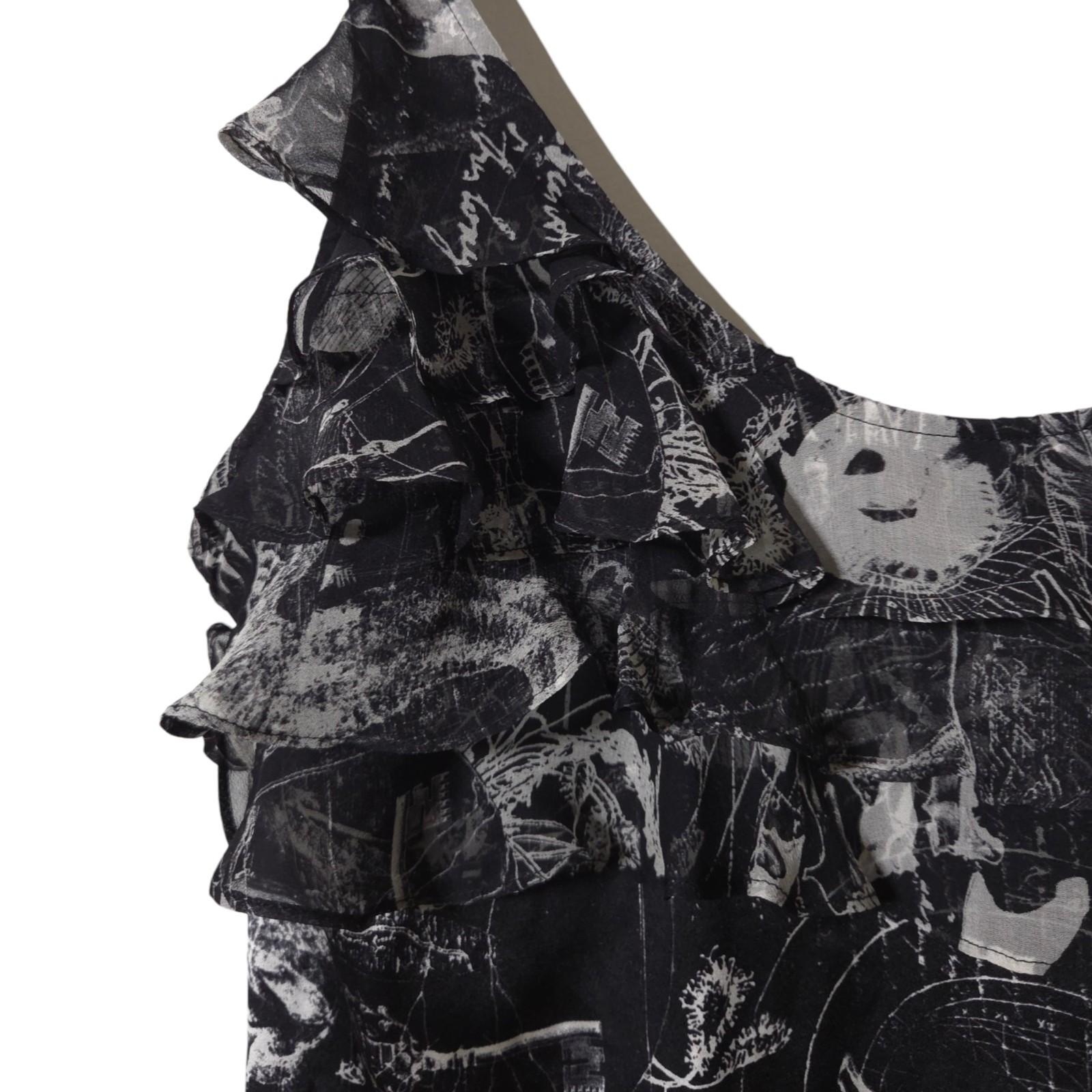 Affliction Black Mini Dress Size 10 Goth Tattoo Skulls Studded Pockets 100% Silk