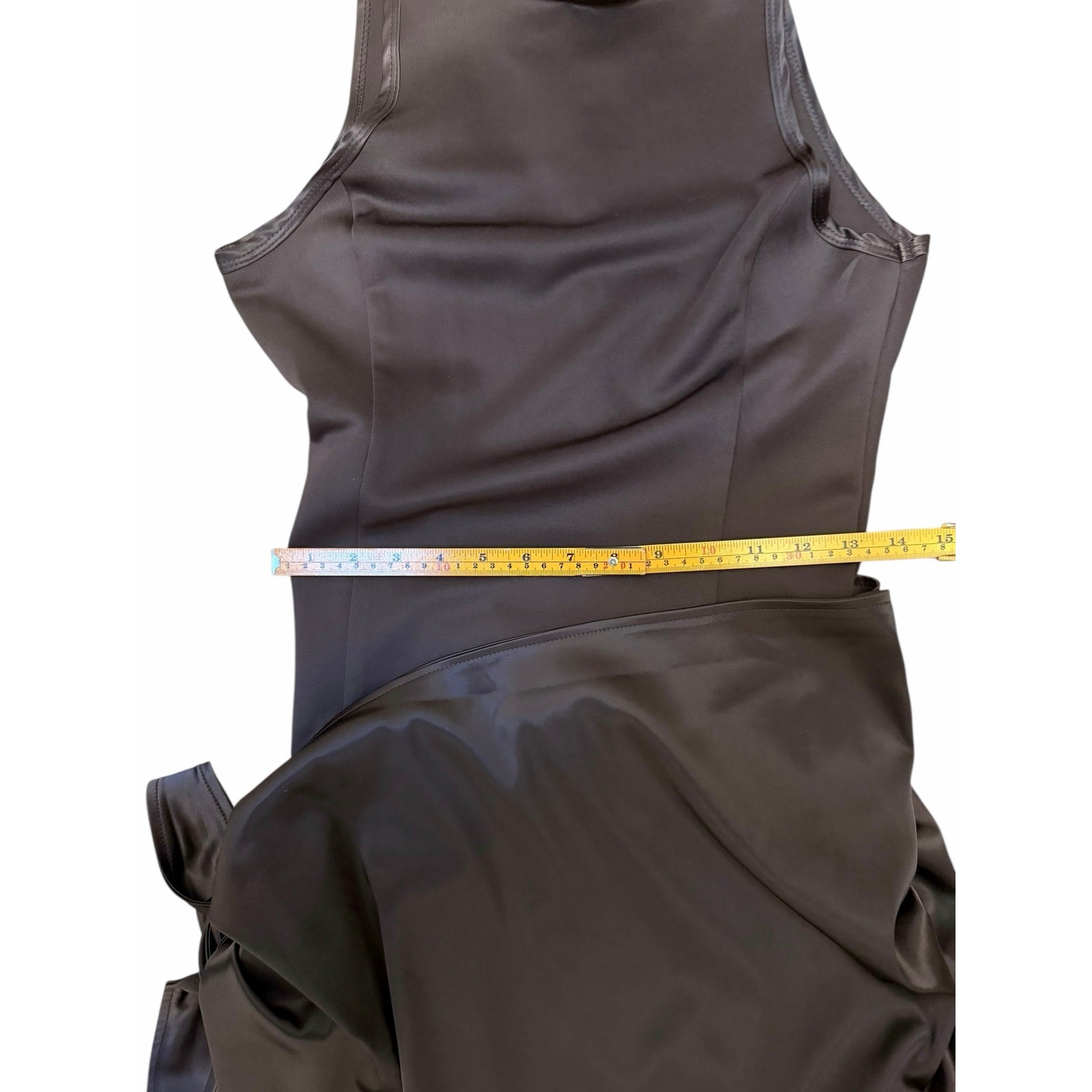 Manière De Voir Neoprene & Satin Wrap Bodycon Dress brown. Elegant modern glam