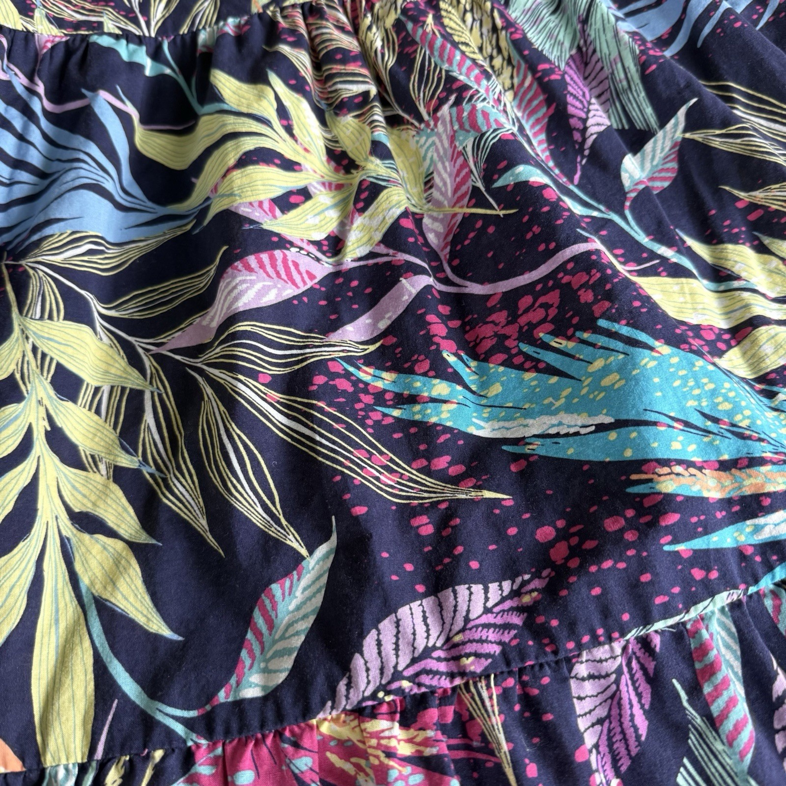 🏖️ Beach Lunch Lounge Maxi Dress Womens Medium Tropical Print Cotton Tie Back