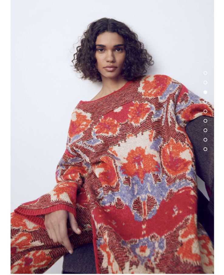 ZARA Floral JACQUARD KNIT Tunic Sweater Jumper Baggy & Straight Leg Pants Set S