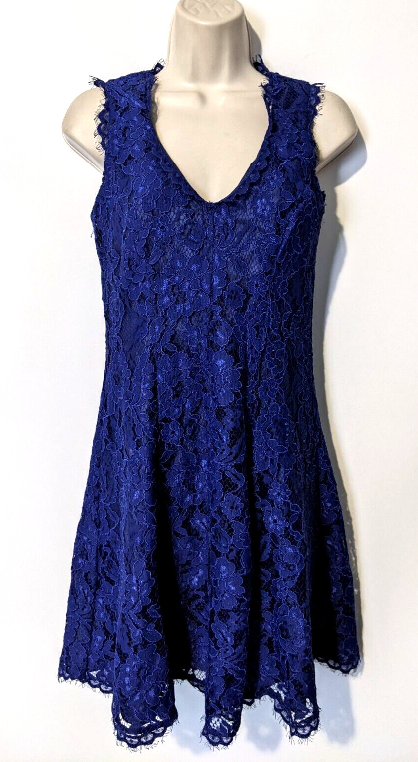 Shoshanna Women’s Blue Floral Lace Dress Sz 2 Nylon/Polyester Blend Back Zip EUC