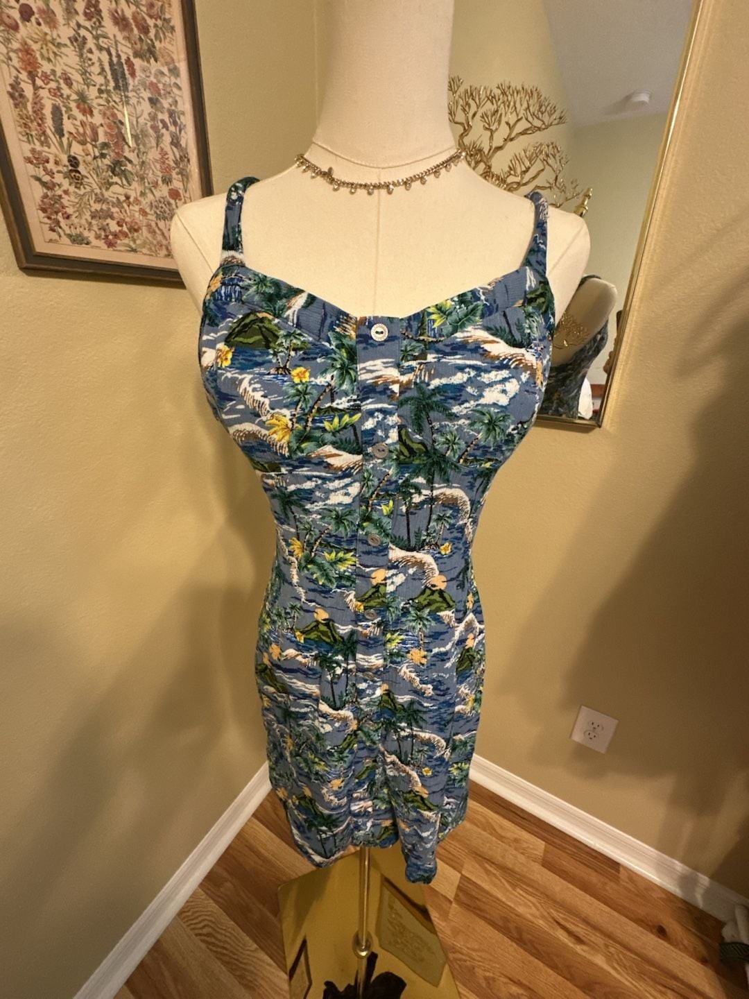 Wild Fable Tropical Print Button-Front Mini Dress with Adjustable Straps Size L