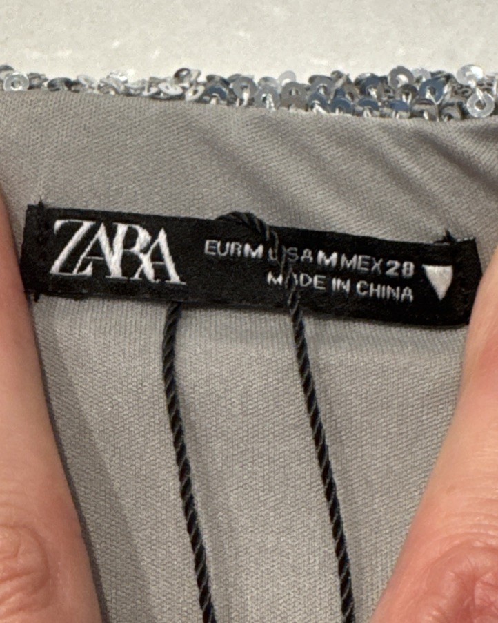 Zara Silver Sequin Strapless Ruched Mini Dress Size Medium Sparkle Holiday Glam