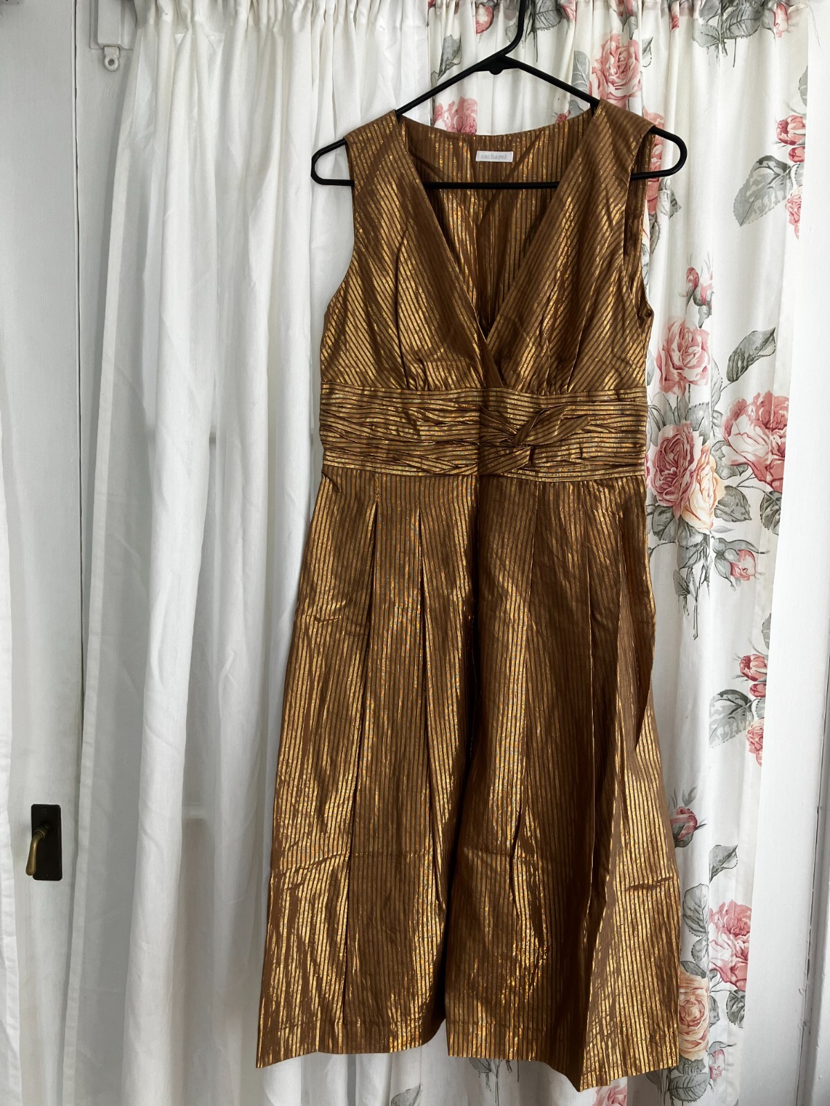 Cacharel Vintage Women’s Sparkly Gold Dress Retro Fashion Medium EUC Early 2000s