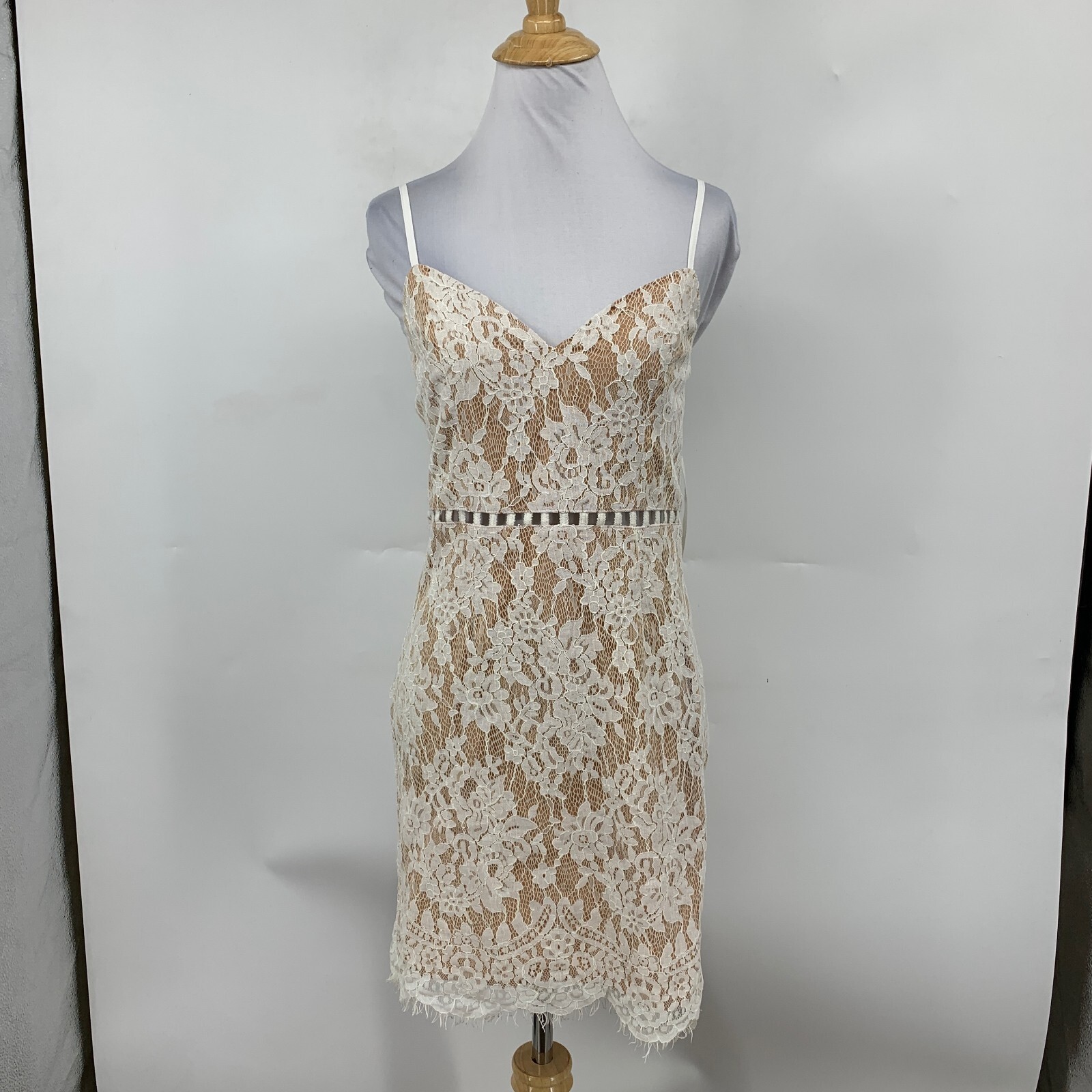 Tobi Dress Womens M Medium Ivory Nude Floral Lace Overlay Back Zip Mini Dress