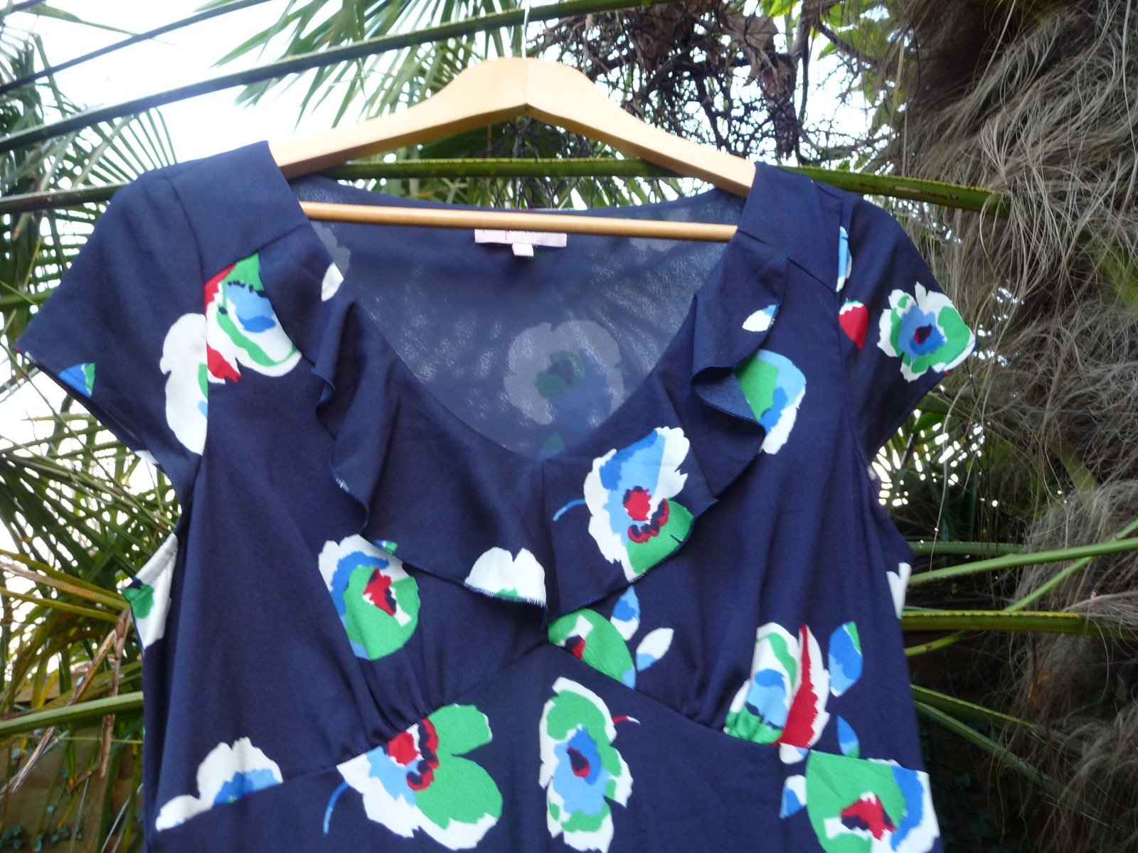 PER UNA EMP.LINE RUFFLE VNECK+TIES NAVY DRESS-RED BLUE GREEN WHITE FLORA SIZE14M