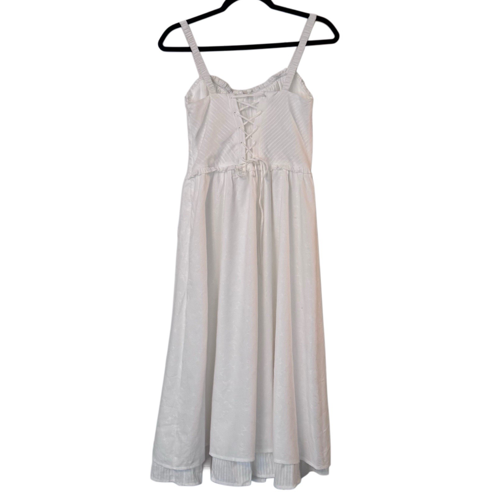 NWT Commense White Ruffle Hem Cami Prairie Milkmaid Midi Dress Corset Back XS