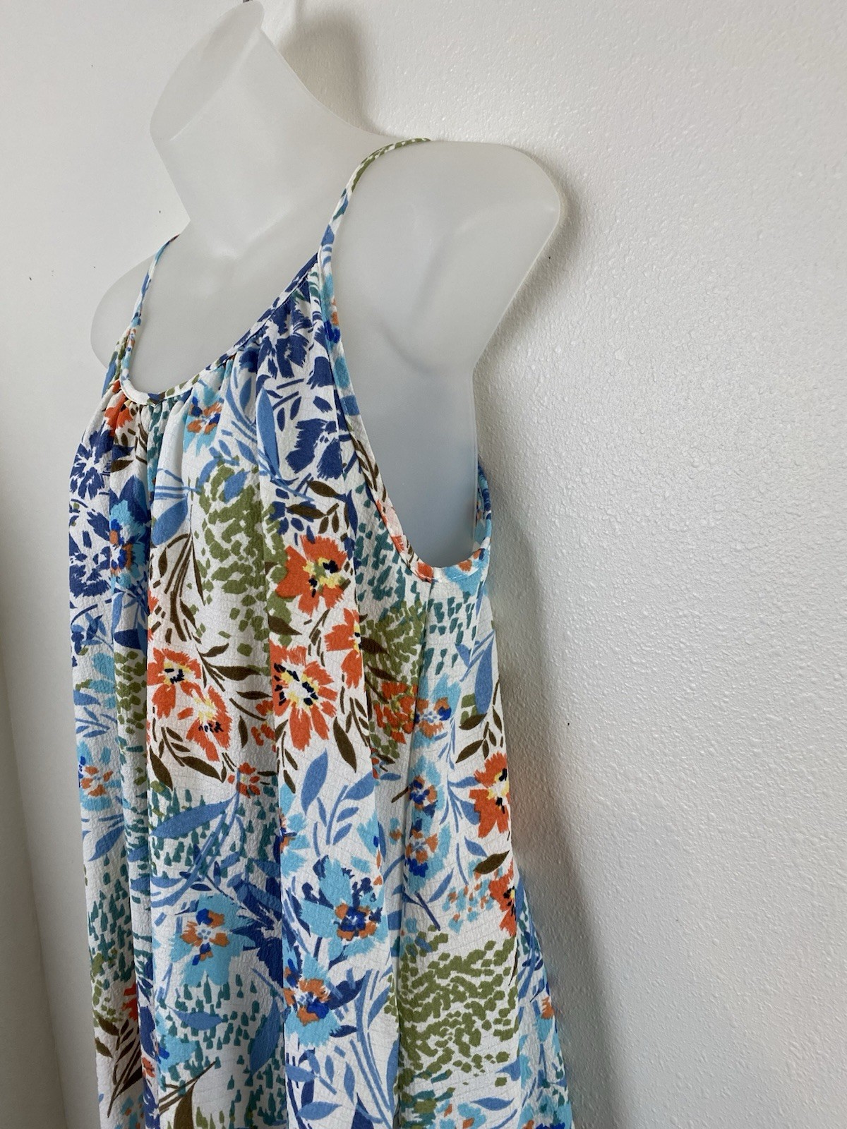 Three Bird Nest Ellie Ruffle Midi Dress Small Floral White Blue Green Boho