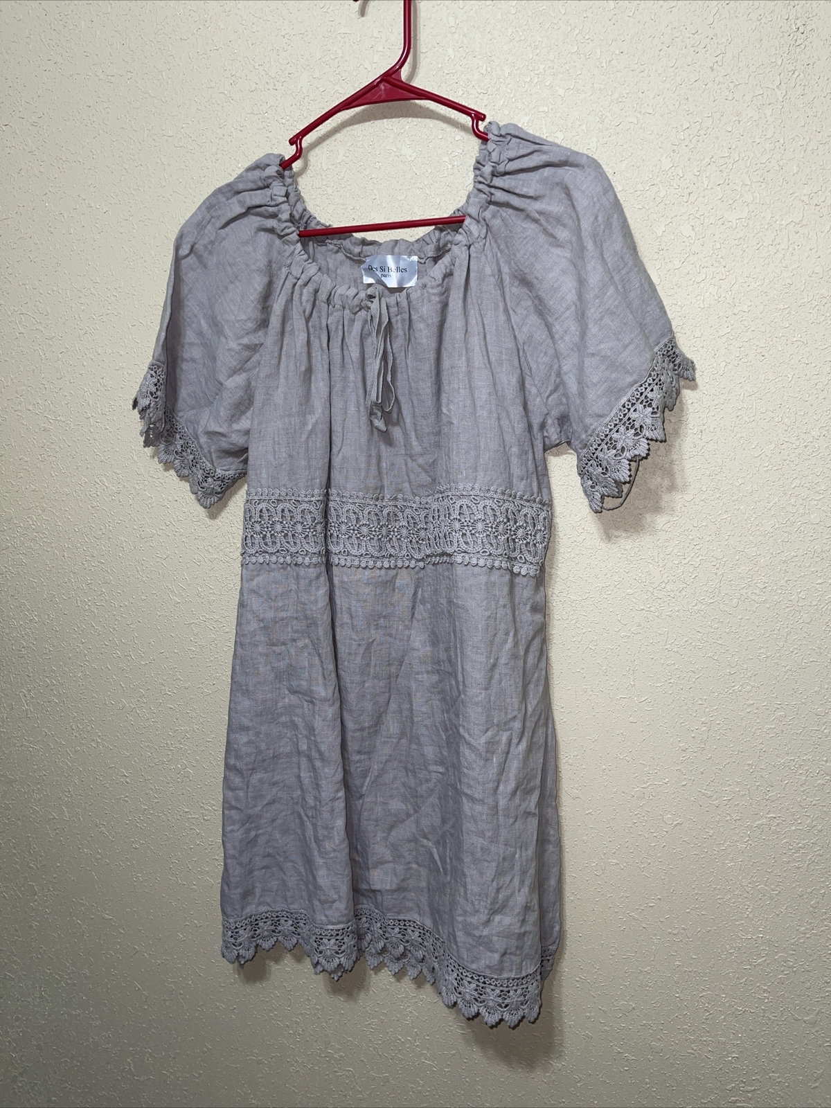 Des Si Belles LINEN Crochet trim DRESS SZ XL NEW
