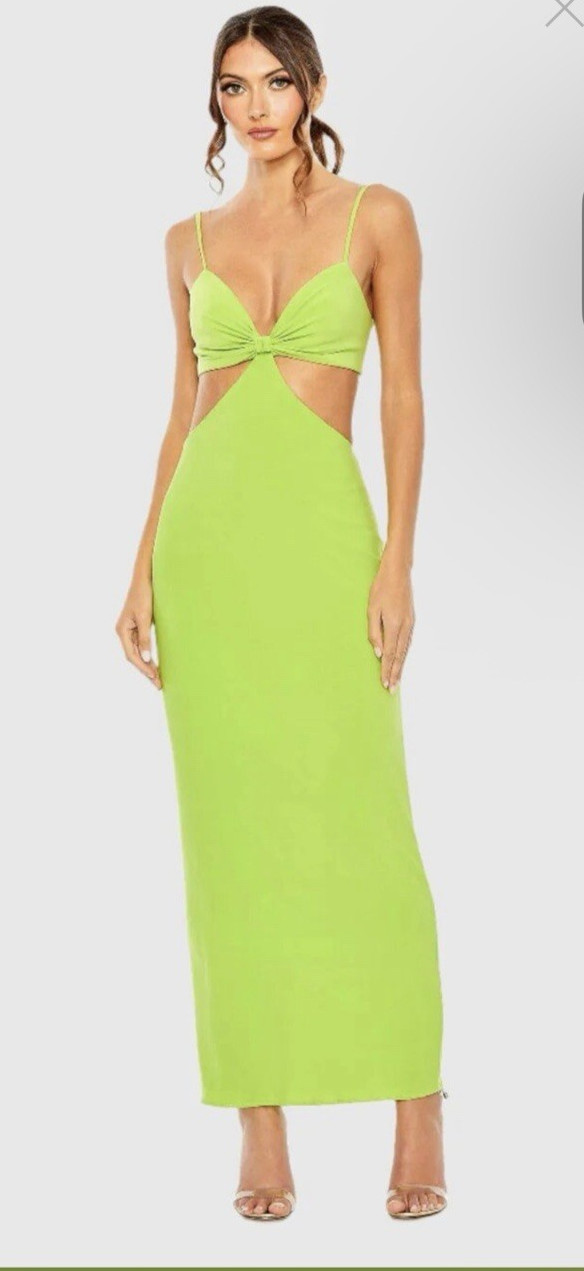 Ieena for Mac Duggal Size 0 Column Body Cutout Maxi Dress Sage 27110 Srappy