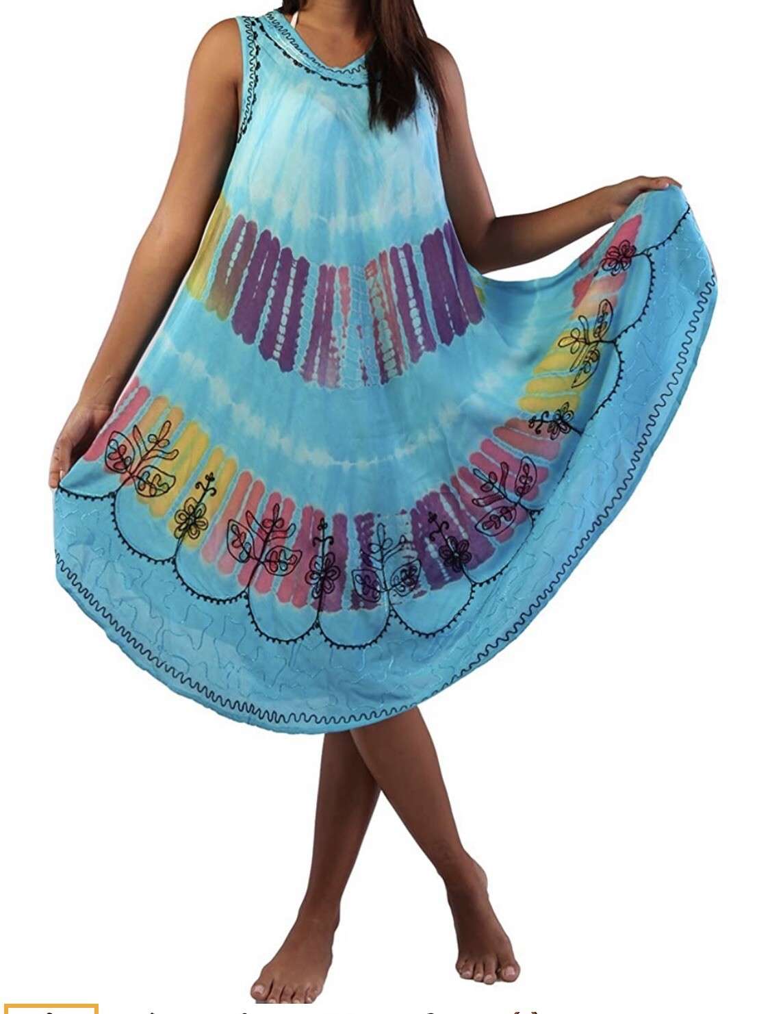 Womens Summer Sun Dress Umbrella Tie Dye Flower Beach Resort Wear Boho Hippie