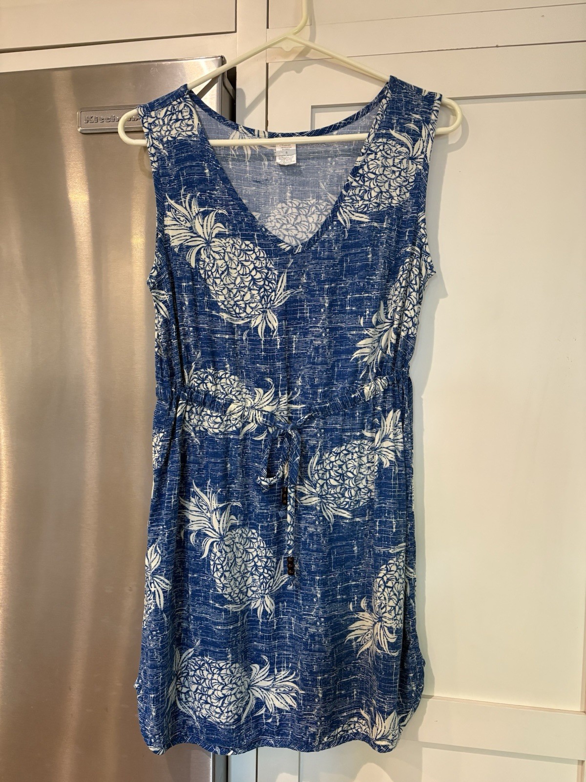NWOT Palmwave Hawaii Womens Sz S Blue Pineapple Print Rayon Sleeveless Dress