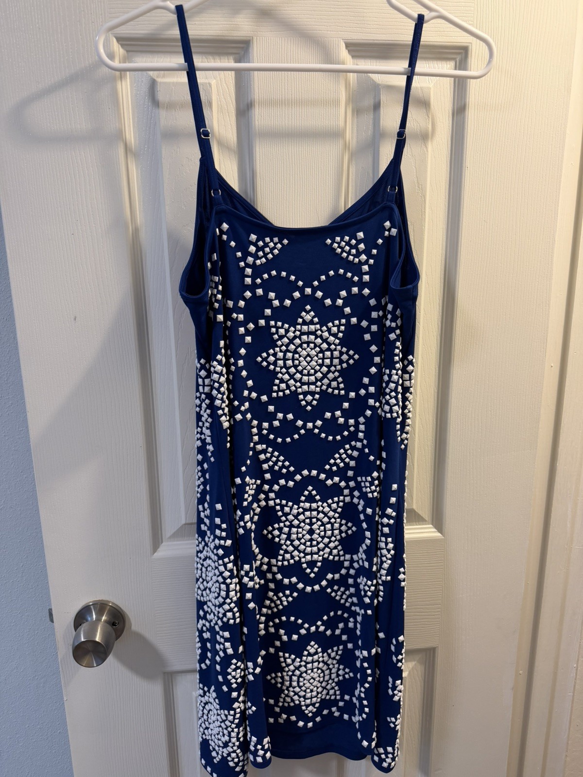 Michael Kors Stylish Blue Beach Mini Dress W White Beads Suspenders Used M
