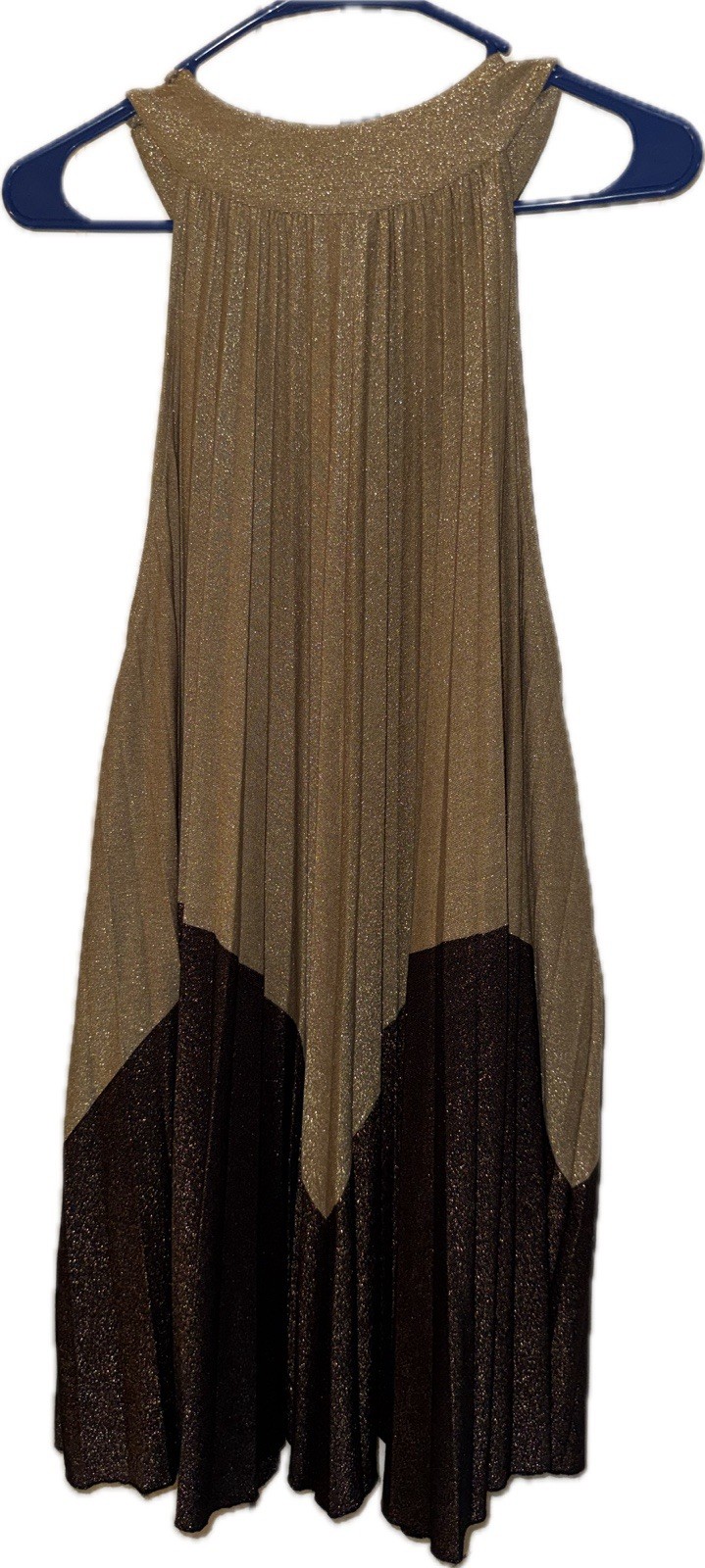 Free People Gold Bronze Pleated Mini Dress LOVE METALLIC Colorblock Small