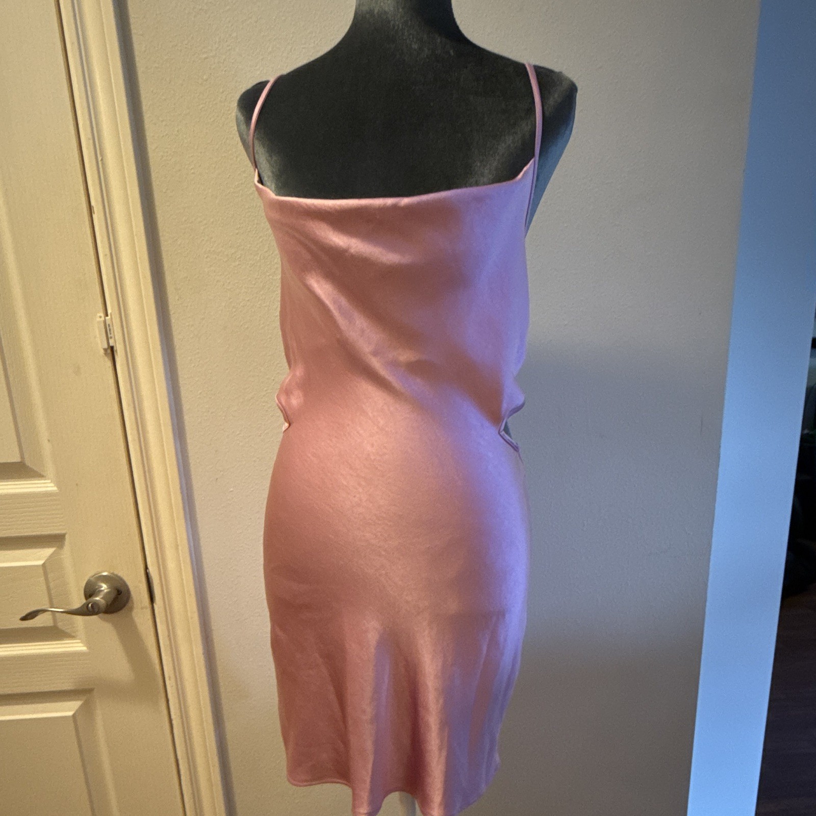 Forever 21 Pink Satin Slip Dress Cowl Neck Backless Cut-Out Tie Size S
