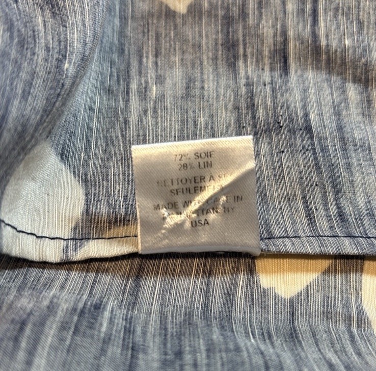 Anthropologie WHIT Silk/Linen Temple Dress in Botanical Print Navy Blue Size L