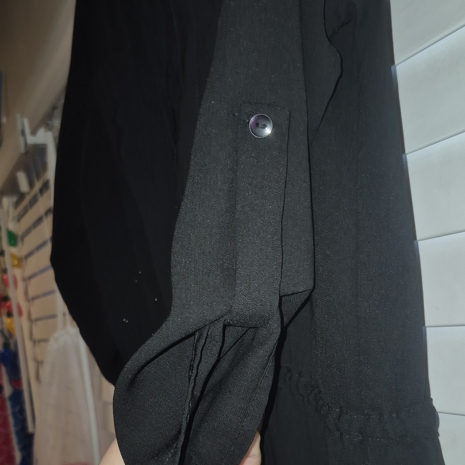 Sienna Sky Black Collared Shirt Dress Button Down Drawstring 3/4 Sleeve M