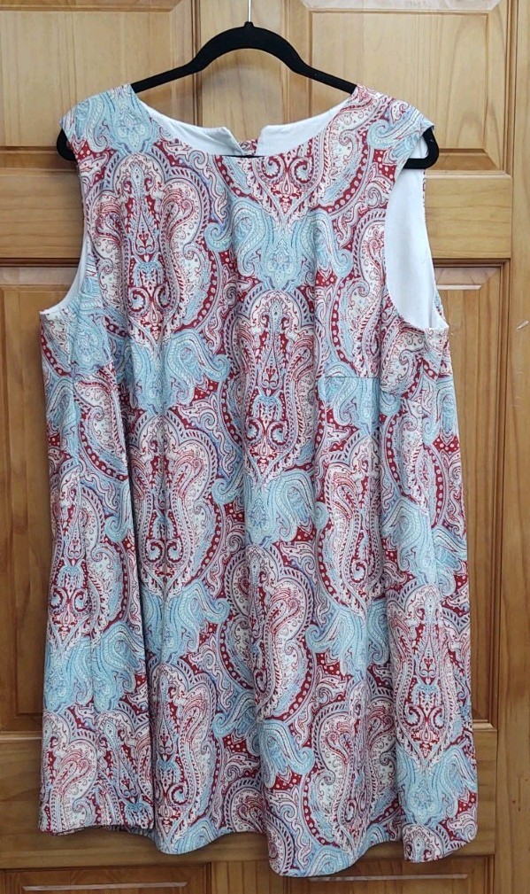 Handmade Viki Sews Pattern Swing Lined Tunic Red Blue Paisley Dress Size 18/20
