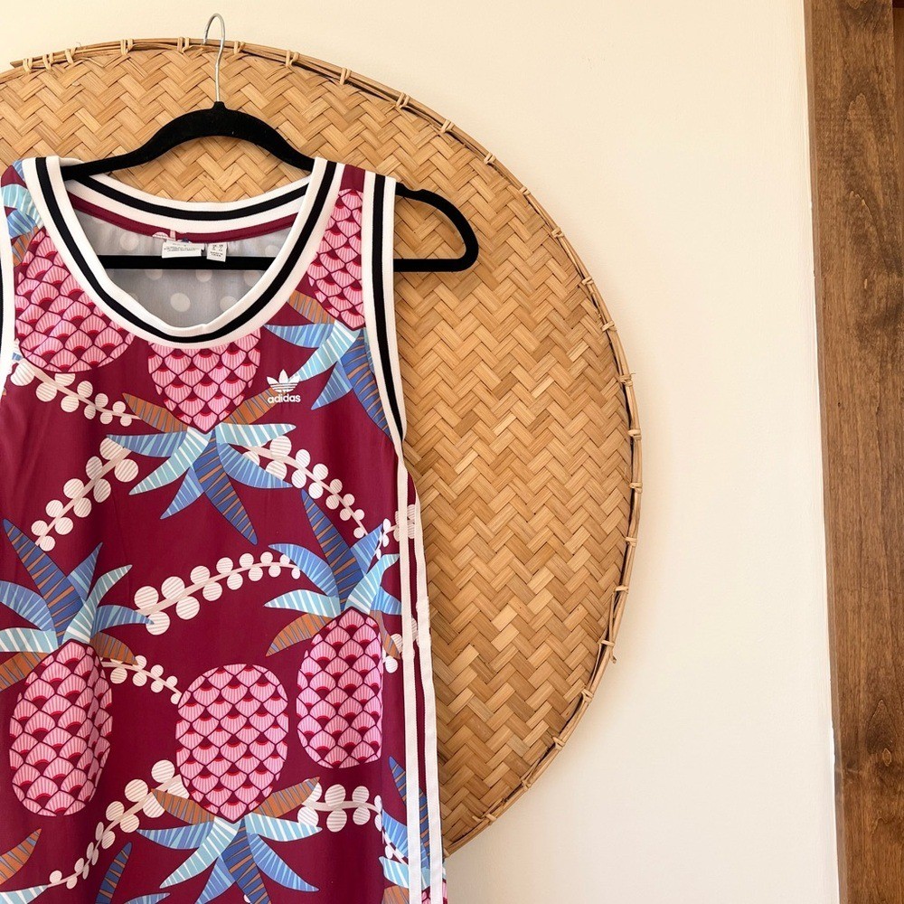 ADIDAS/FARM RIO COLLAB PINEAPPLE POLKA DOTS ATHLEISURE TROPICAL TANK DRESS