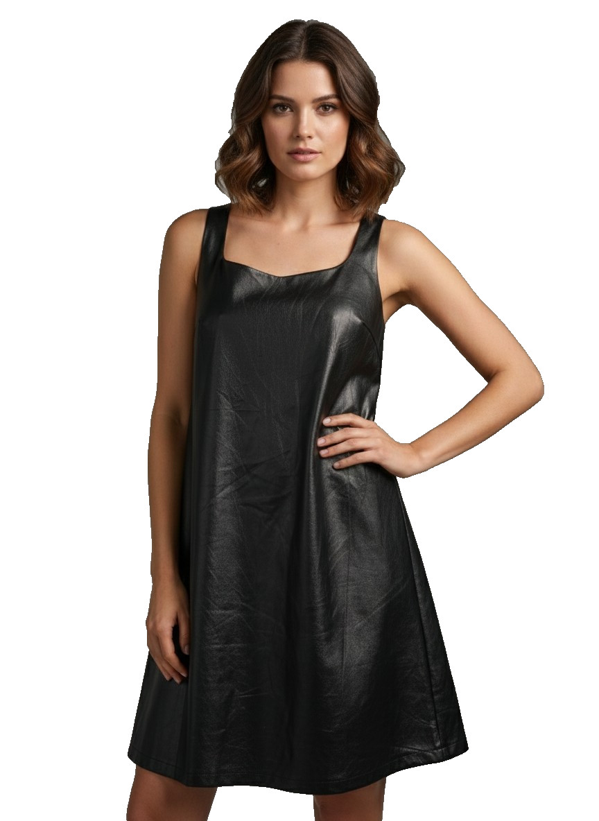 Primark Black | UK 14 (USA 10) | Faux Leather | Sleeveless Mini Dress New