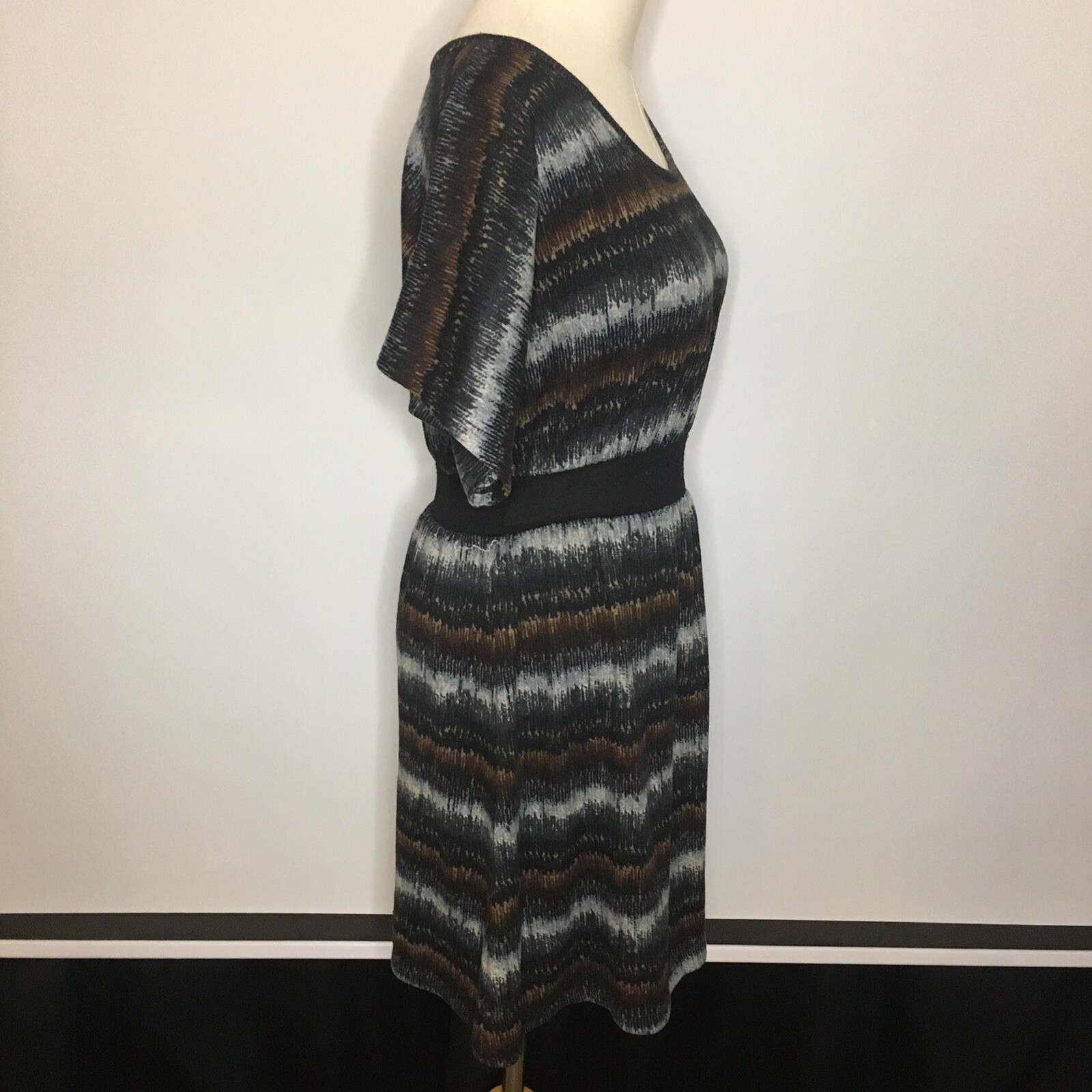 DELIRIOUS Blue Brown Striped Short Mini Dress Small