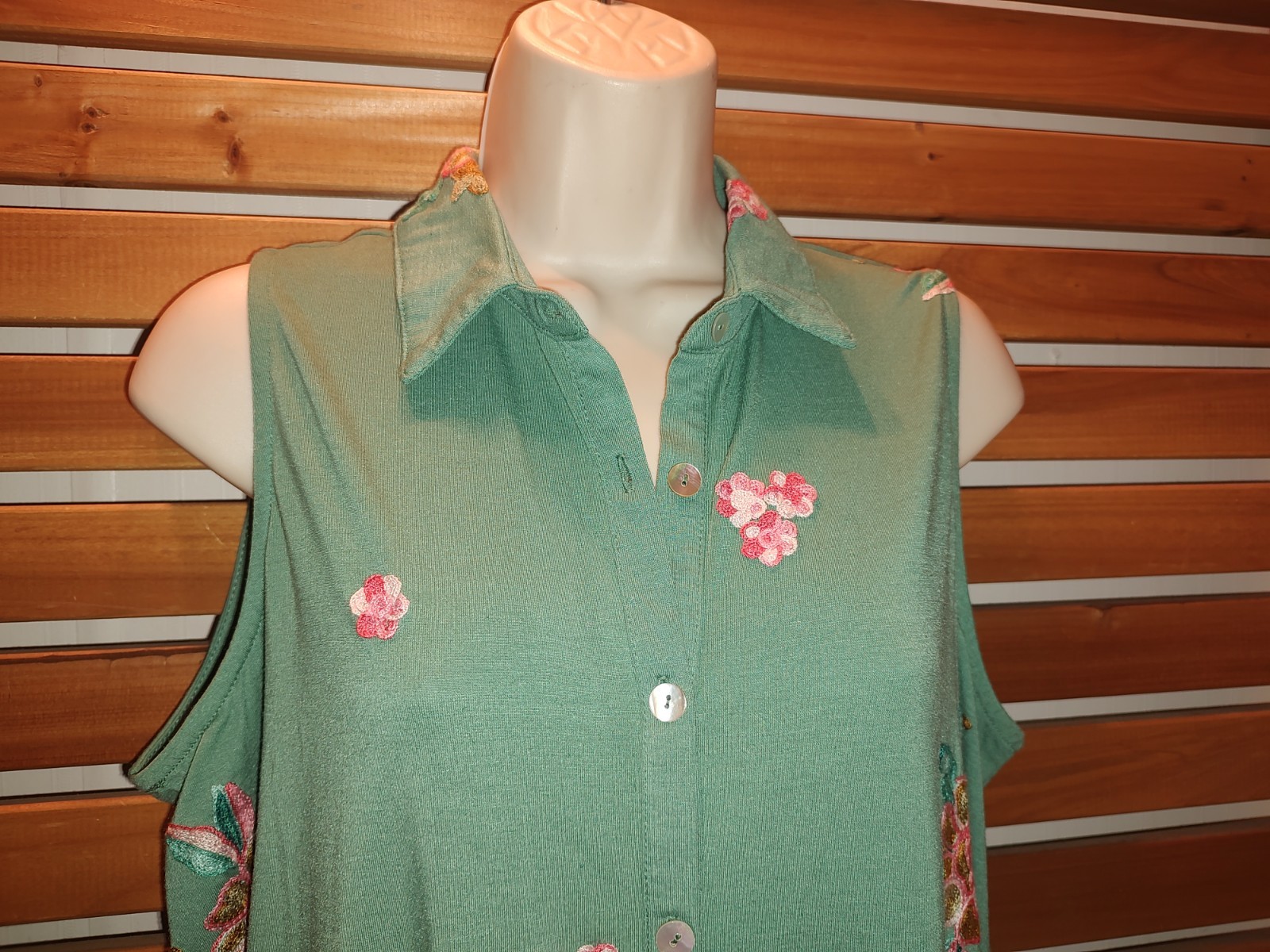 Green Flare Swing Fig & Flower Medium DRESS Stretch Prairie Roses Casual Beauty