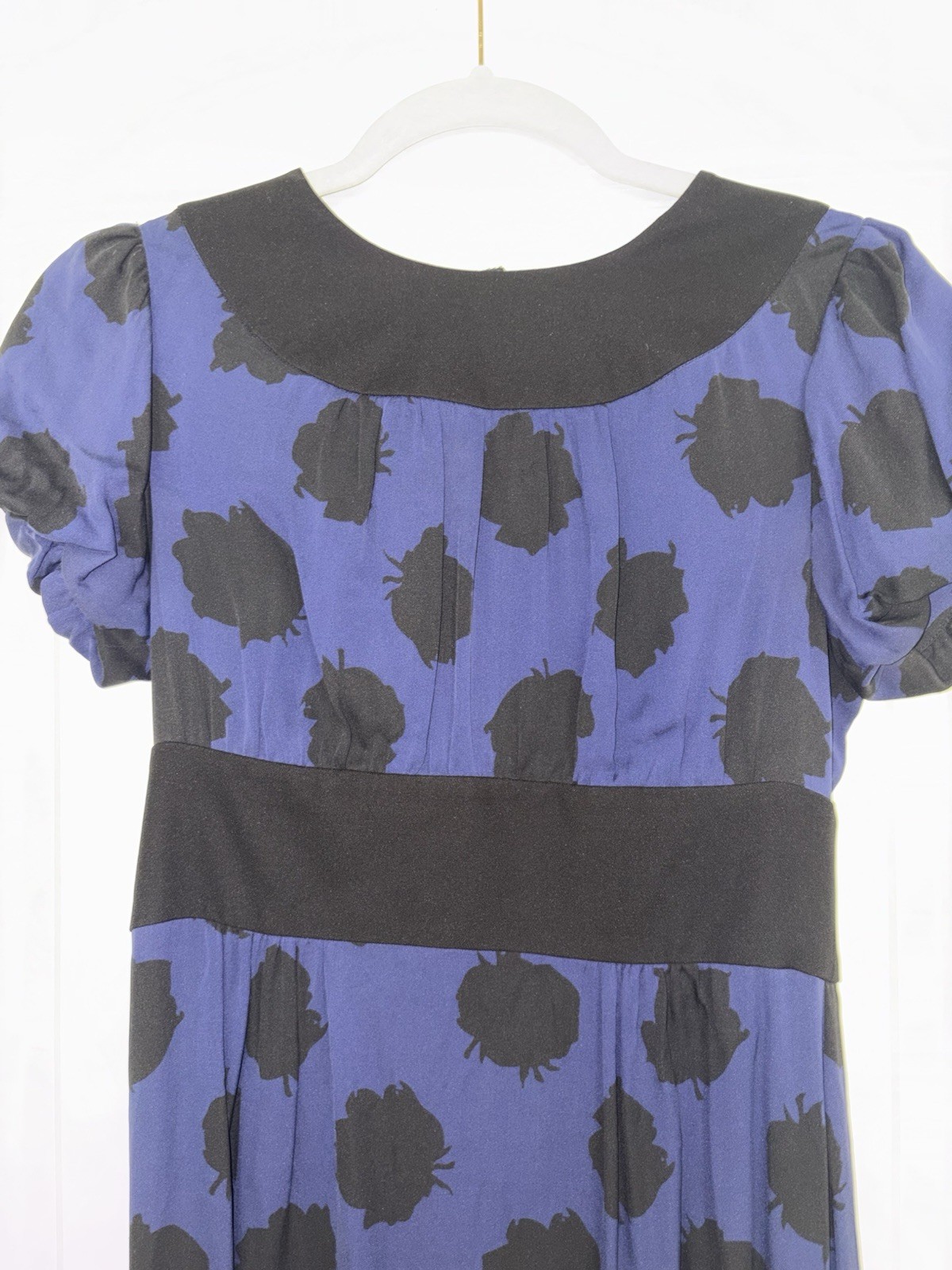 Diane von Furstenberg DVF Silk Blend Blue Black Floral Puff Sleeve Dress Size 2