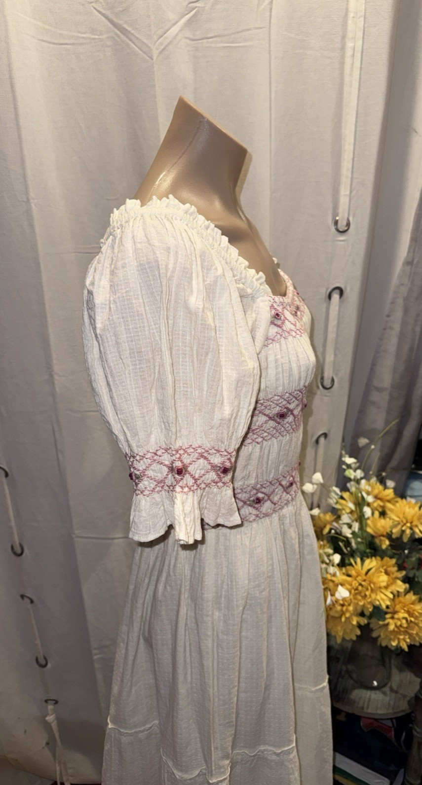 Ivy City Co. Embroidered Smocked Midi Dress Medium Ivory Romantic Cottagecore