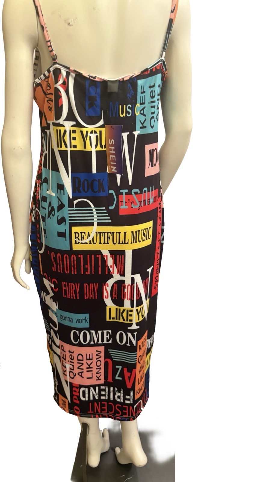 SHEIN Women’s Multicolor Graphic Print Strappy Bodycon Midi Dress Scoop Neck S