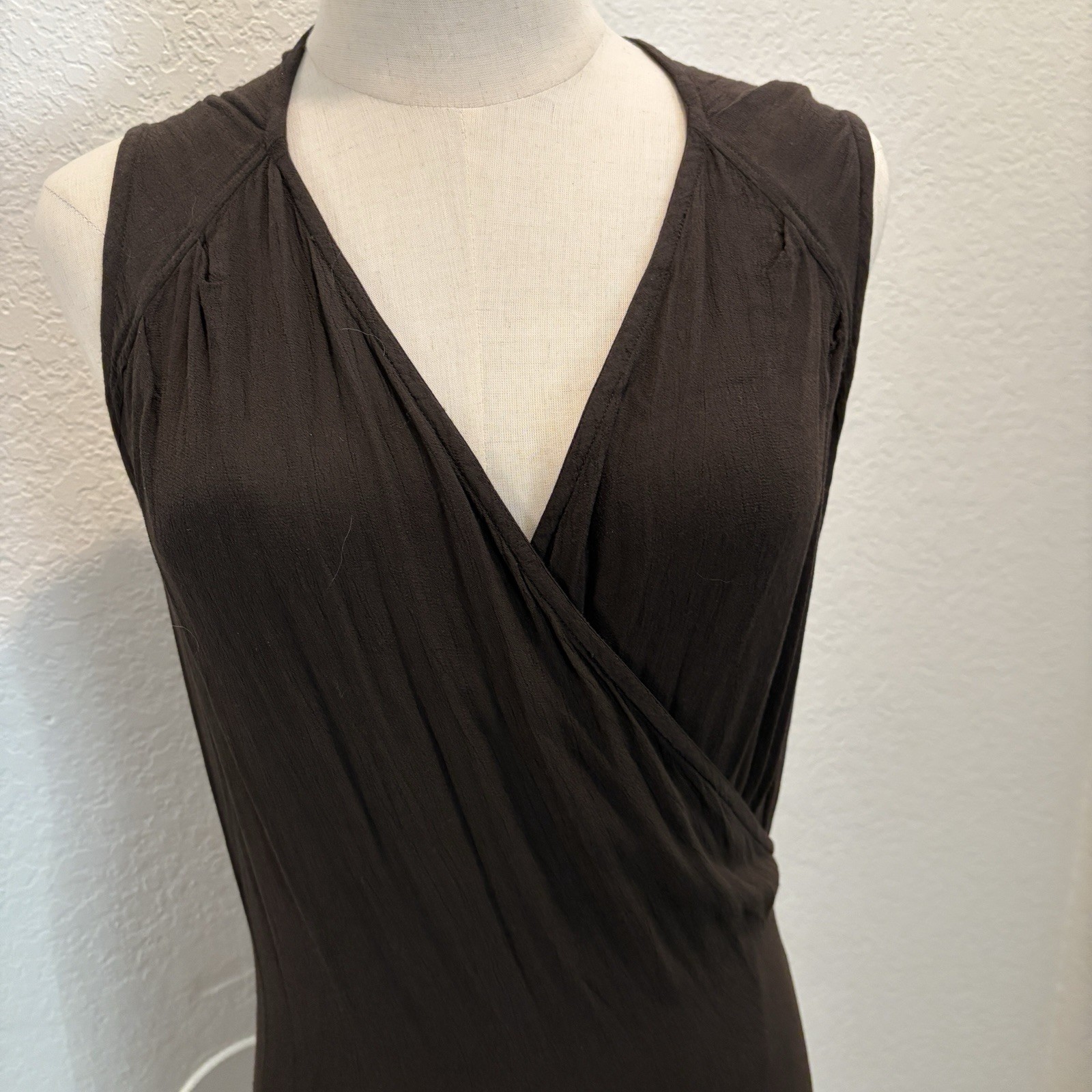 NEW Ghost Midi Wrap Dress Size Medium Brown Sleeveless Boho Lagenlook Layering