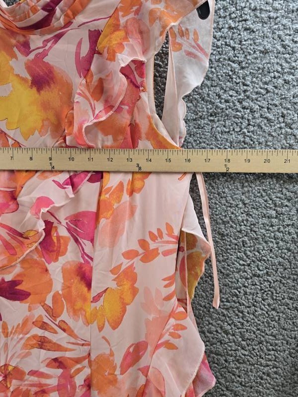 Eliza J Printed Ruffle-Trims Chiffon Dress Women’s 8 Blush Multi Zip/Button