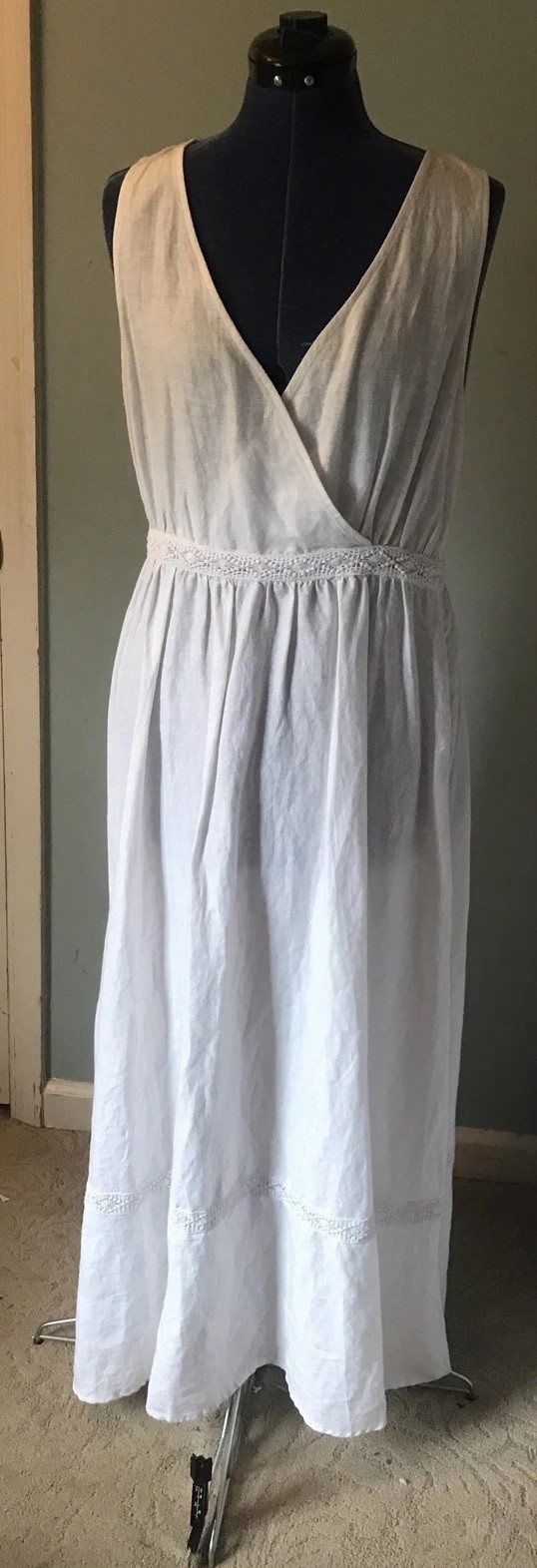 RACHEL ASHWELL White 100% Linen Maxi Dress Medium Sleeveless Side Zip