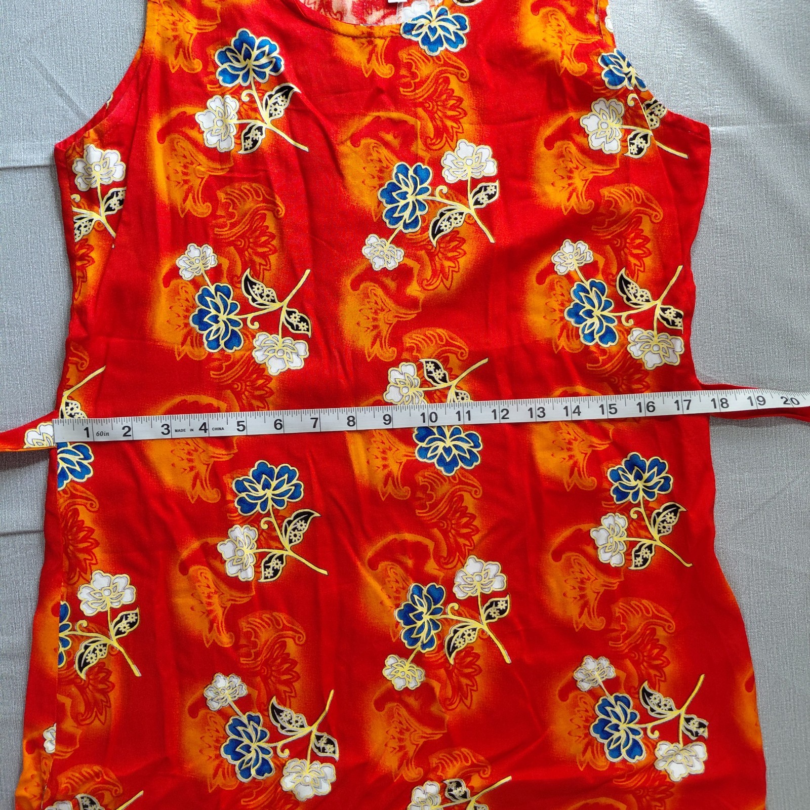 Vtg Coco Walk Tropical Fringe Hem Midi to Maxi Dress SM Red Sleeveless