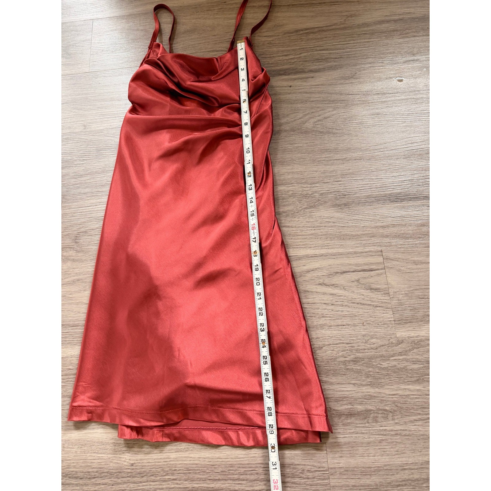 Rust Copper Satin Slip Mini Dress Built-in Bodysuit Side Slit Womens XS Y2K 90’s