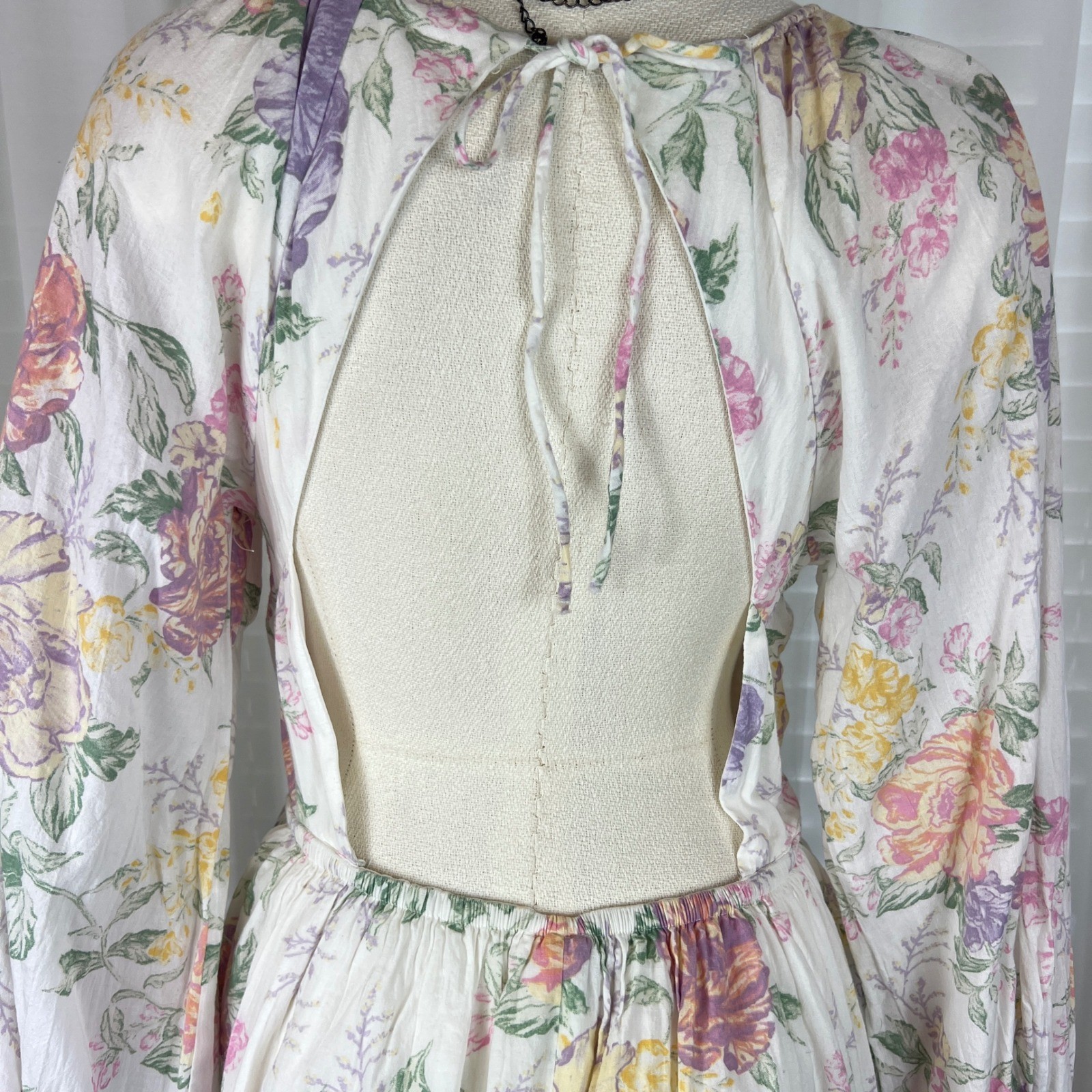 H&M Divided Floral Open Back Mini Dress White Pink Yellow Cotton Size S Small