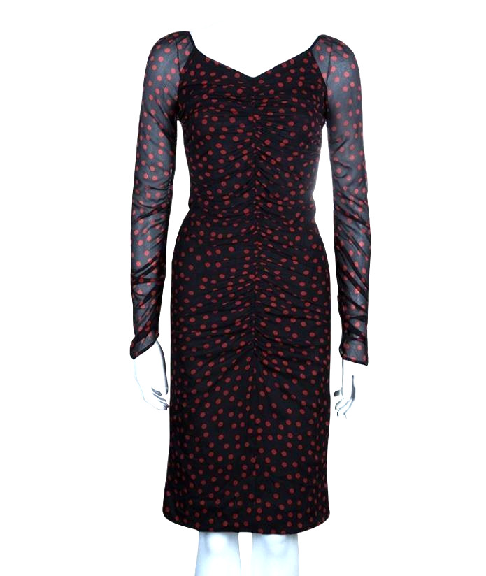 Dolce and Gabbana D&G black polka dot silk chiffon dress IT46 UK12 US8 EU38