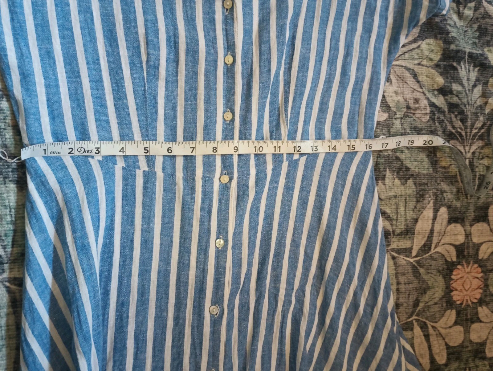 Chaps Womens Linen Shirt Dress Medium Blue Stripe Classic Coastal Nautical