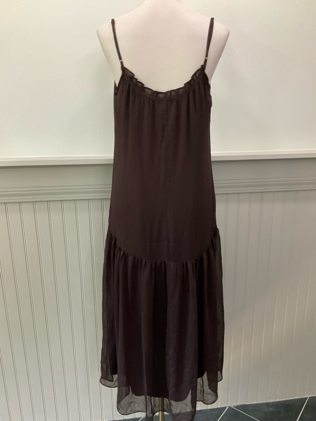 Socialite NWT Brown Chiffon Midi Dress & Sheer Bell Sleeve Overlay Set Size Med