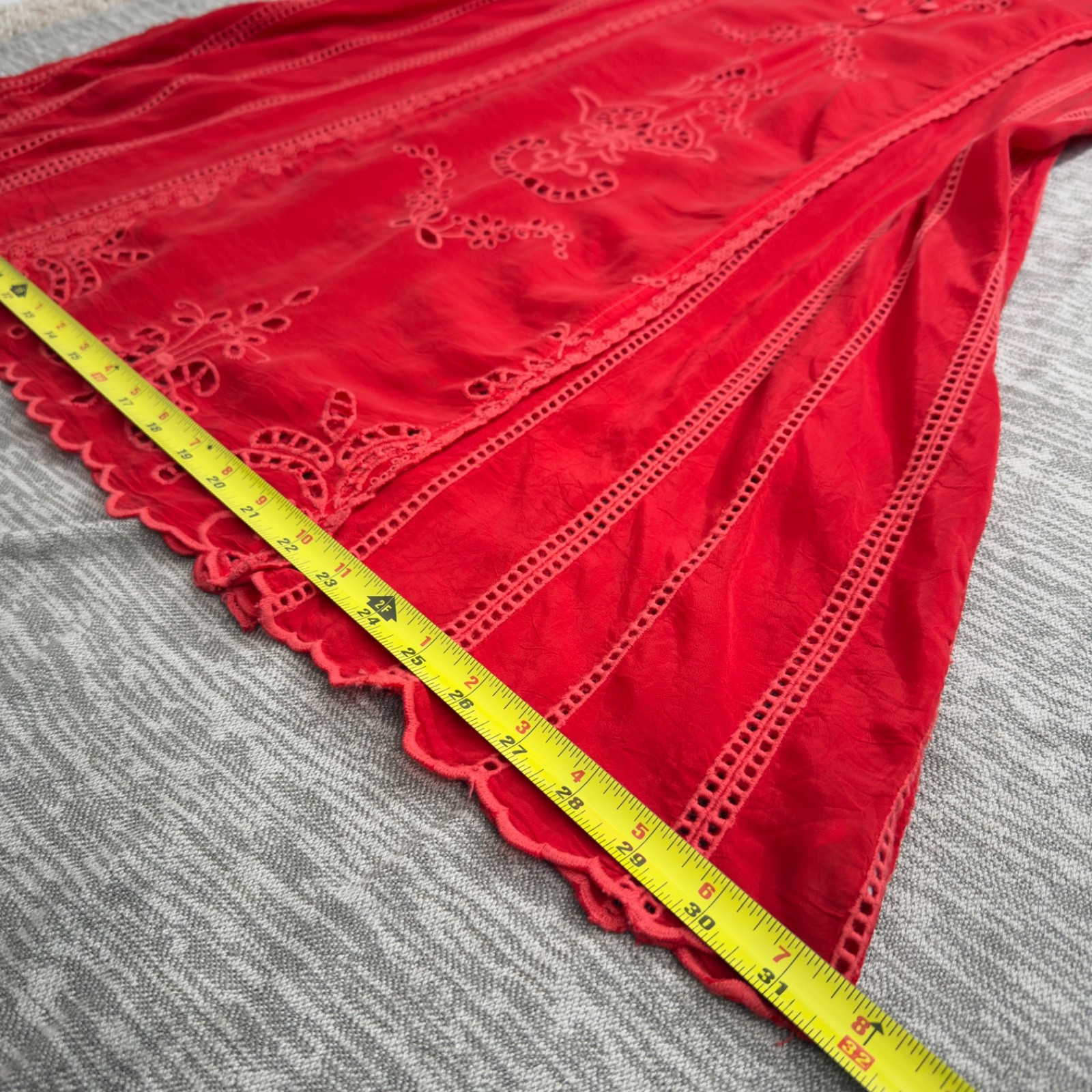 Johnny Was Rhodes Sleeveless Shift Dress Scarlet Red Embroidered Eyelet Accent M