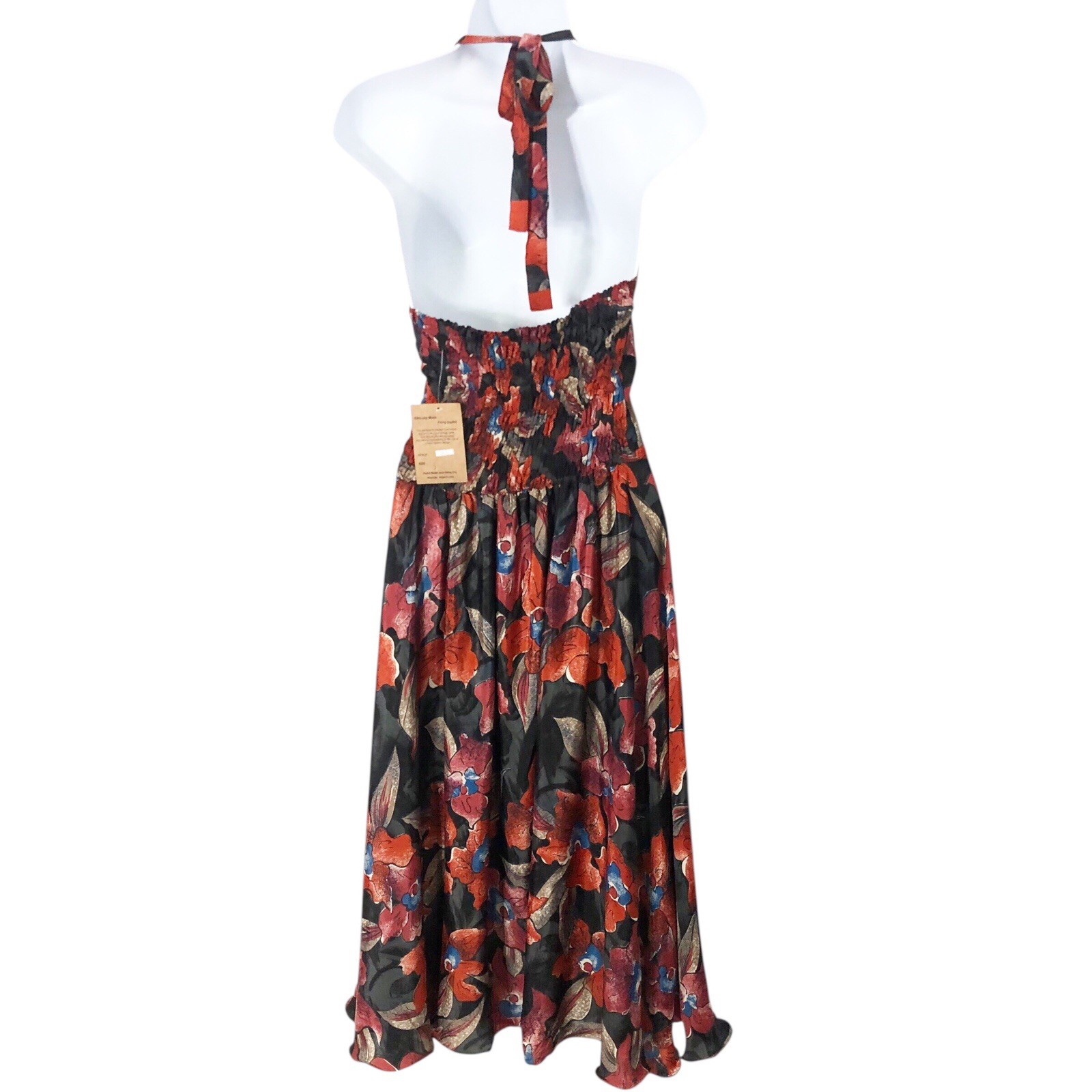 DHARMA Small Trading Floral MIDI Halter Dress Silk Blend Lightweight Unlined NWT