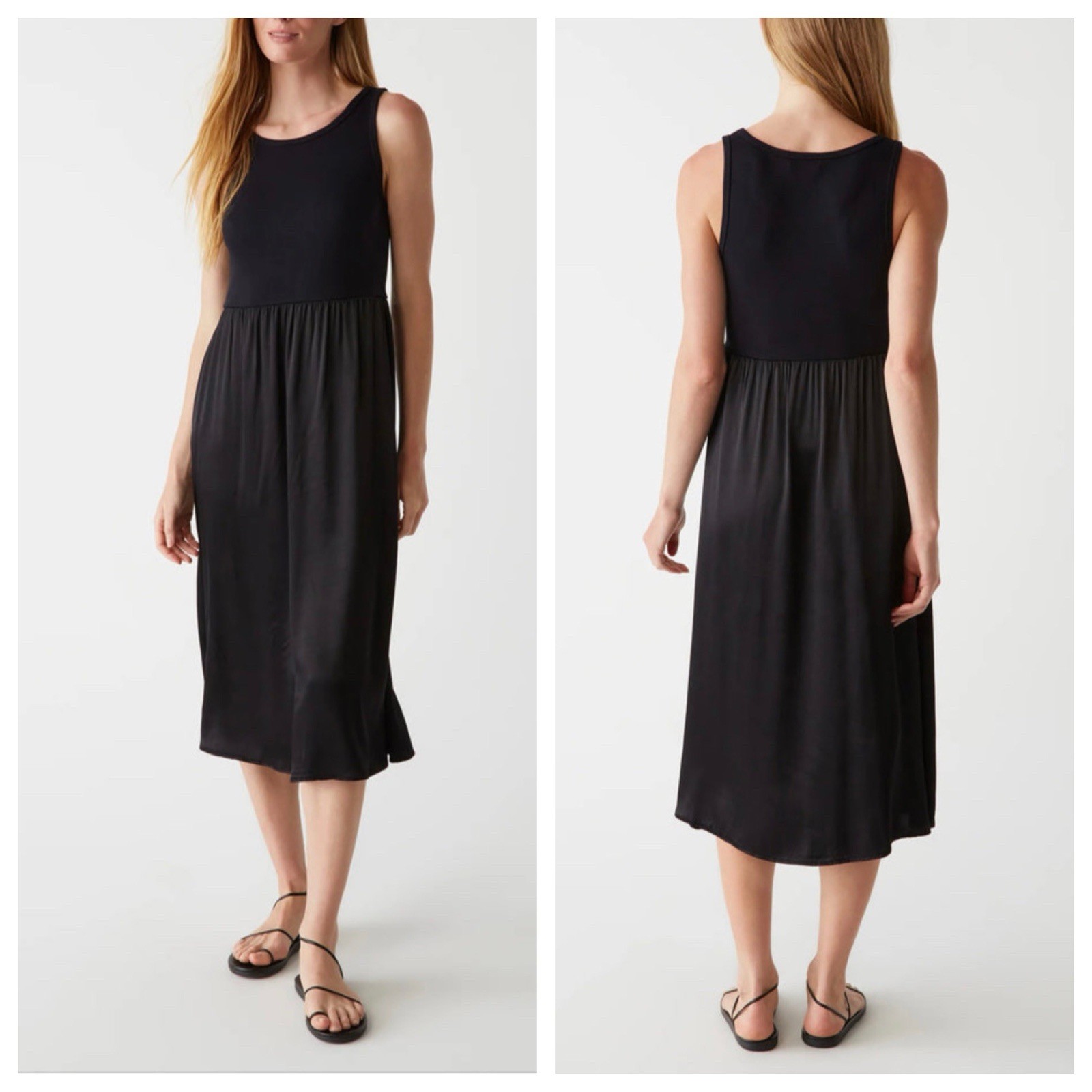 MICHAEL STARS Midi Black Bridgette Media Tank Satin Skirt Dress M NWOT $158